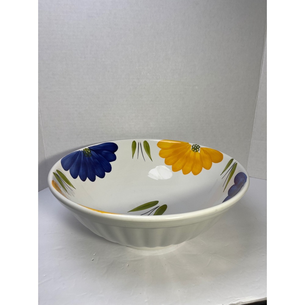 Vintage Maxam Made in Italy Hand Painted Ceramic Floral Serving Bowl Fluted